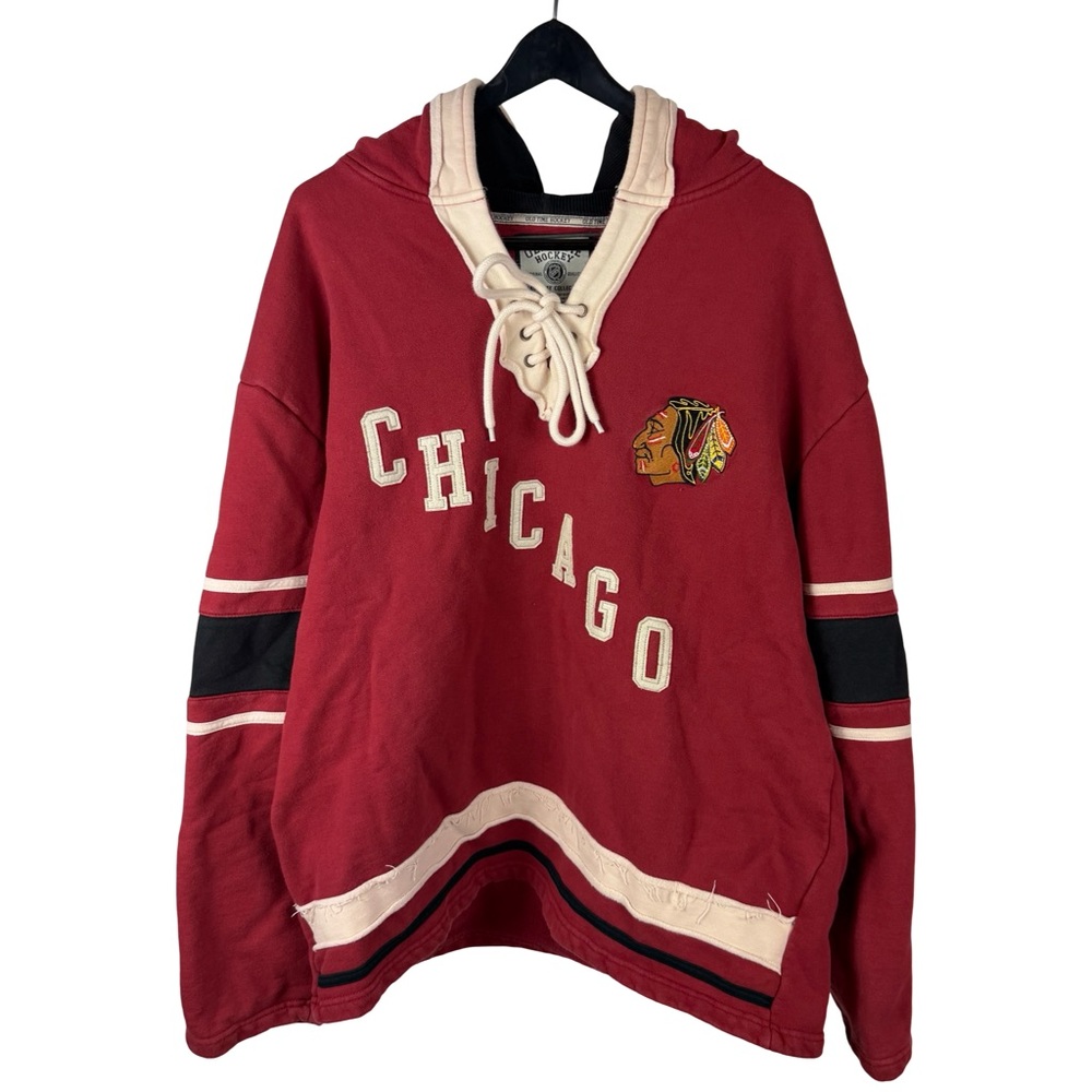 Mens NHL Old Time Hockey Chicago Blackhawks Bobby Hull Lace Hoodie Size L